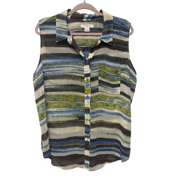 Liz Claiborne Sleeveless MultiColor Stripe Shirt  Lightweight C-Thru Material 1X - Picture 1 of 6